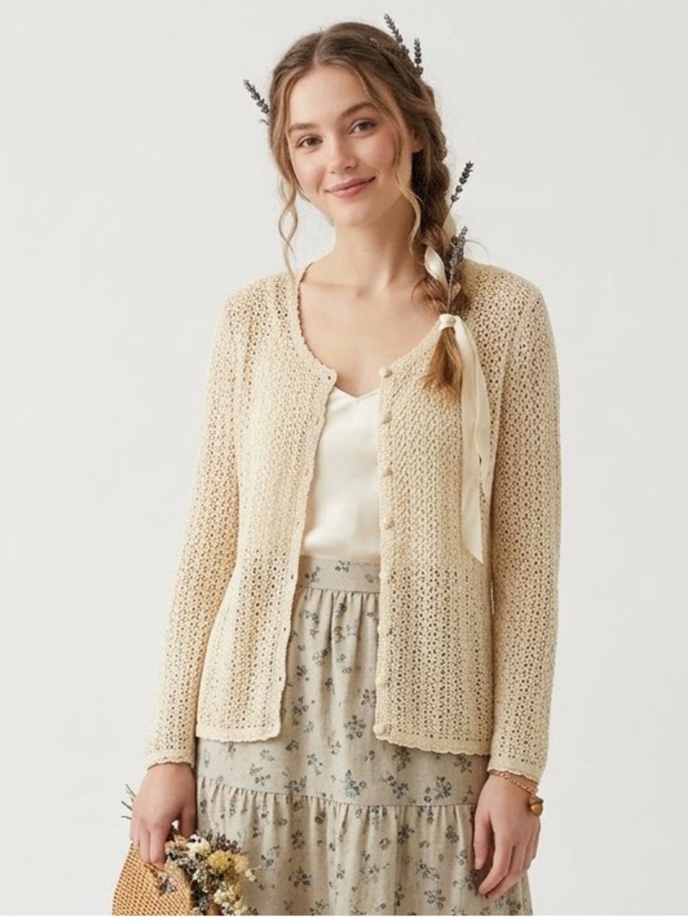 Vintage April Cornell Boho Crochet Cardigan Coastal Goblincore Earthy Open Weave